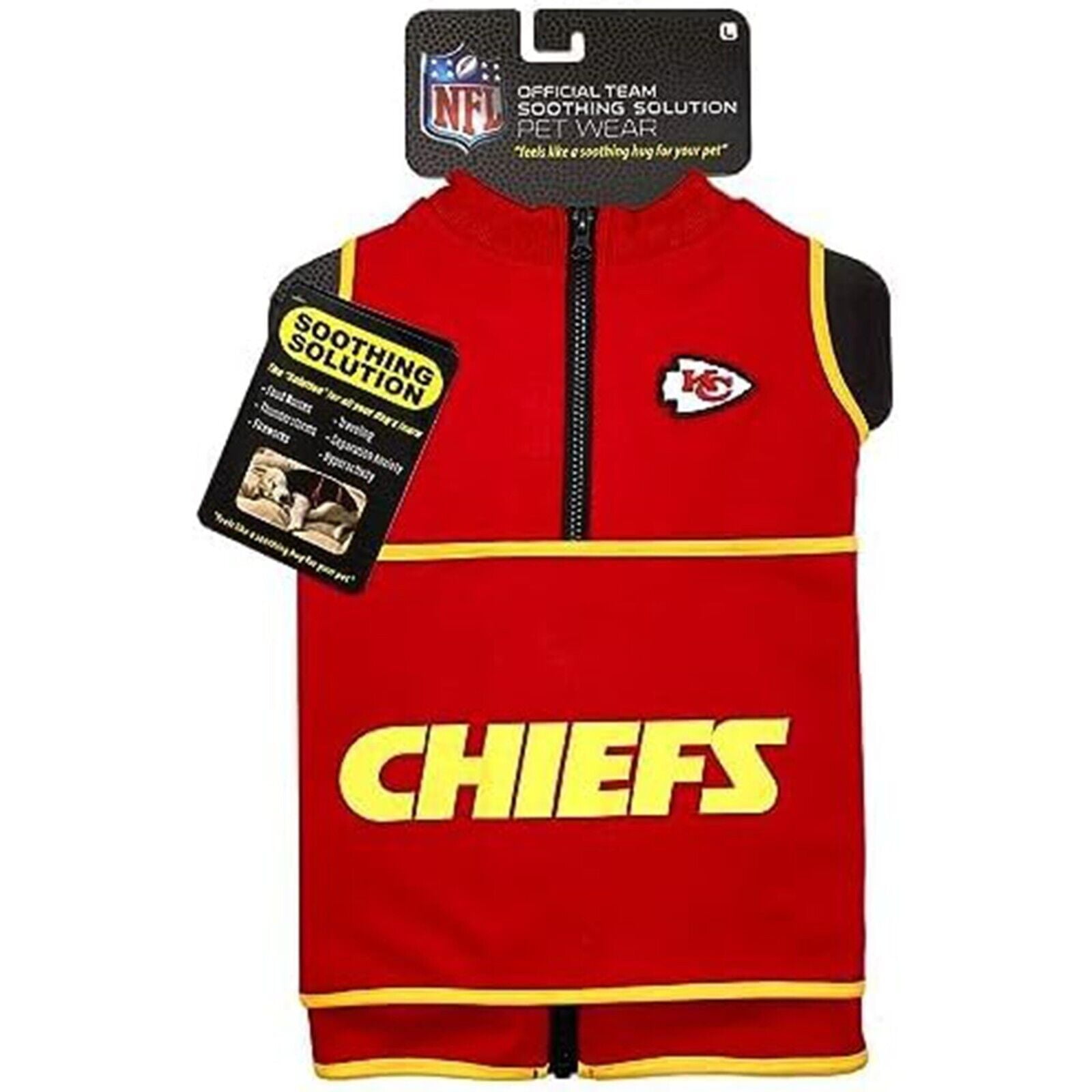 Pets First NFL Kansas City Chiefs Dog Anxiety Calming Shirt Soothing Solution Vest, Dogs & Cats Keeps Dogs Calm & Feeling Safe, Relaxing Jacket, Large