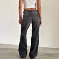 thumbnail image 5 of Pantalones vaqueros informales de tiro bajo para mujer, Vaqueros sueltos de pierna recta con bolsillos para verano y primavera, 5 of 5