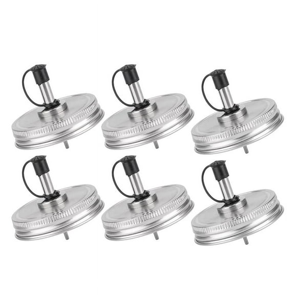 6PCS Stainless Steel 70mm Regular Mouth Jar Pour Spout Lids with Plastic Caps for Olive Oil Cocktail Dispenser