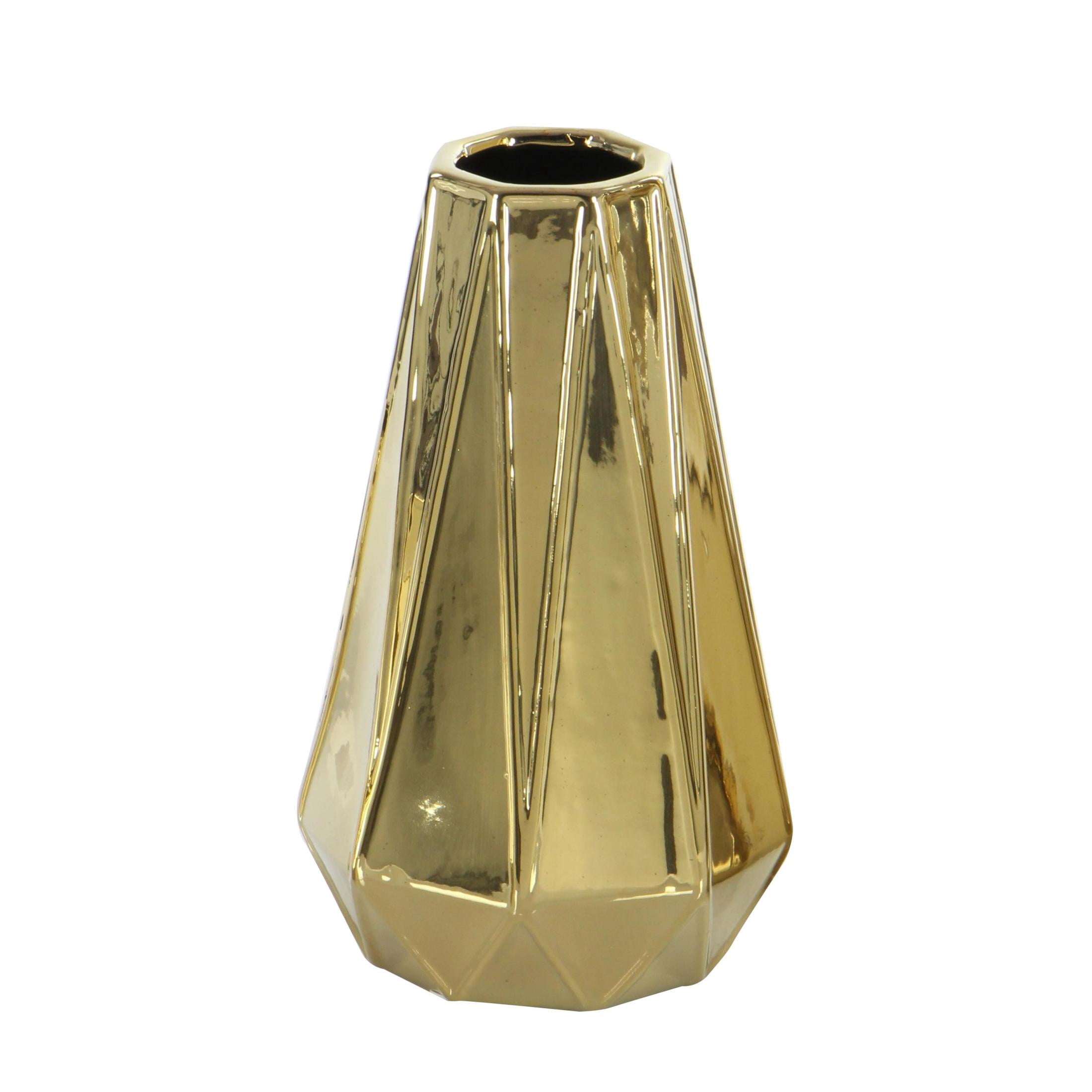 DecMode 14", 11", 7"H Geometric Gold Ceramic Vase, Set of 3