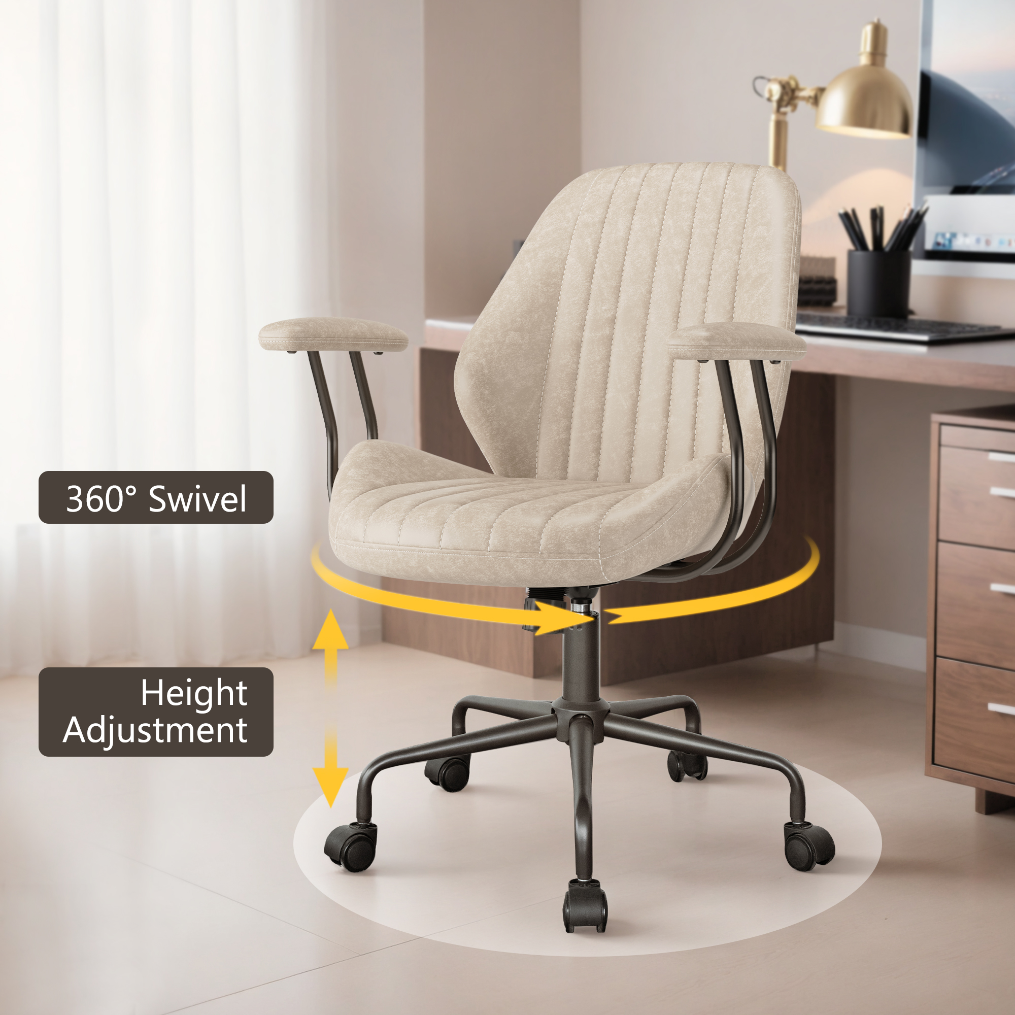 XIZZI Suede Fabric Desk Chairs for Executive or Home Office, Modern Ergonomic Computer Office Chair, Beige