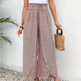 thumbnail image 4 of Split Flowy Pants for Women Tulip Pants High Rise Elastic Waisted Wide Leg Summer Swing Palazzo Pants with Slit Countryside Casual Loose Comfy Cooling Trousers, Khaki (Large), 4 of 6