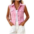 thumbnail image 2 of FDGIU Women's Sleeveless Denim Vest, Collar Button Down Distressed Jean Waistcoat with Chest Flap Pockets for Spring Summer Casual Daily Layering, 2 of 7