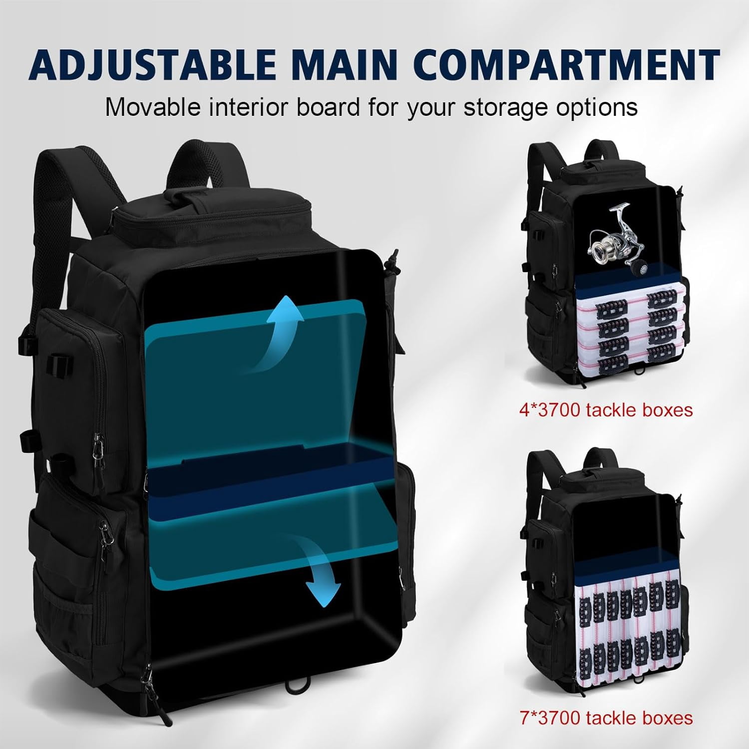 Fishing Backpack 55L Large Tackle Bag with Rod Holder EVA Bottom Rain Cover 600D Waterproof Storage for Camping Hiking