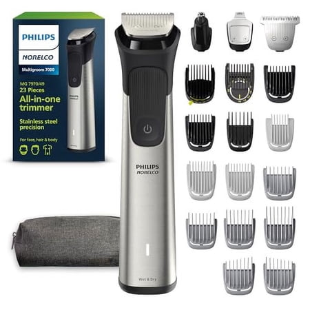 Norelco New Philips Multigroom Series 7000, Mens Grooming Kit with Trimmer for Beard, Head, Hair, Body, Groin, and Face with Titanium Blades, 20 Length Settings - NO Blade Oil Needed, MG7970/49