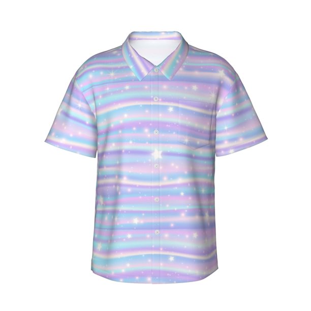 Balery Striped Gradient Camisas hawaianas de manga corta para hombre, camisas playeras de corte holgado, camisas de vacaciones con botones,3X-Large