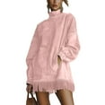 thumbnail image 2 of Women's Dress Long Sleeve High Neck Loose Fit Solid Color Suede with Pockets and Tassel Detail Midi Dress for Spring Fall,Pink,S, 2 of 7