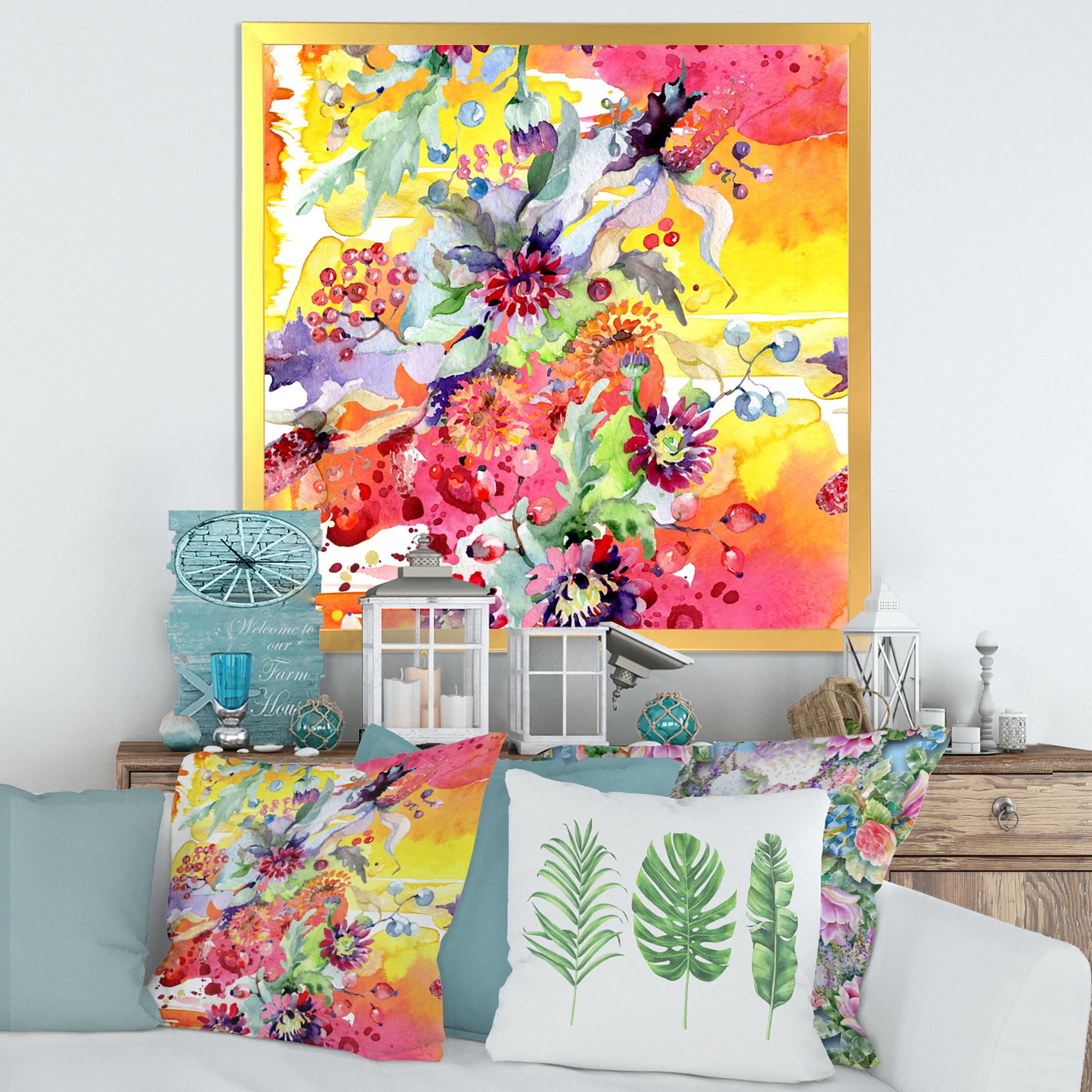 Designart 'Wildflowers and Vibrant Wild Spring Leaves' Modern Framed Art Print