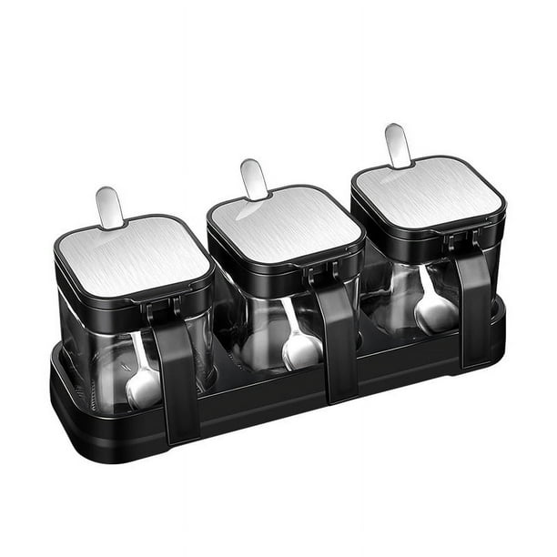 Condiment Jar Spice Container with Stainless Steel Lids & Spoons,Clear