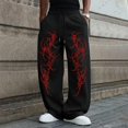 thumbnail image 4 of Havenx Mens Gothic Graphic Joggers Elastic Waist Drawstring Sweatpants with Pockets Wide Leg Pant Hip Hop Lounge Athletic Relaxed Fit Clothes,Black L, 4 of 4