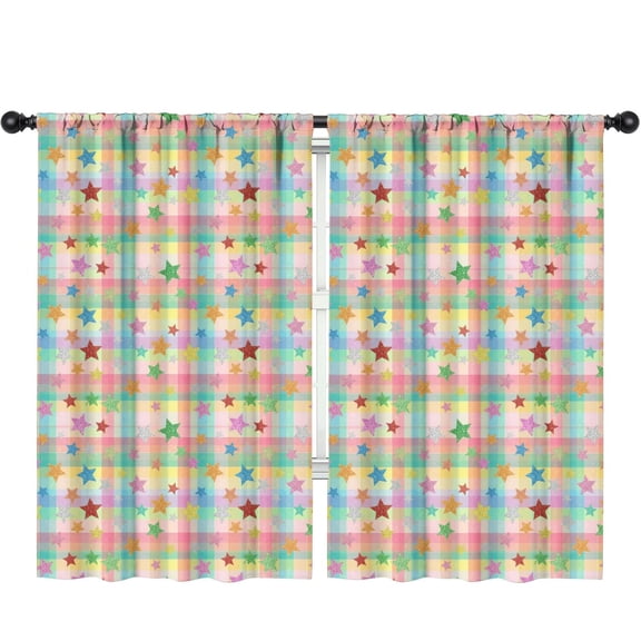 Multi Star Checkerboard Kids Curtains,Childrens Insulated Curtains Set Of 2,Bedroom Essentials,Teen Room Decor 52"X84"