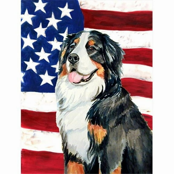 Carolines Treasures LH9003CHF 28 x 40 In. Usa American Flag With Bernese Mountain Dog Flag Canvas- House Size