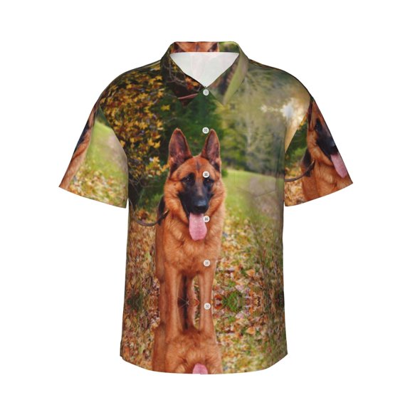 German Shepherd Hawaiian Shirts For Men, Summer Short-Sleeve Relaxed-Fit Button-Down Shirts Small