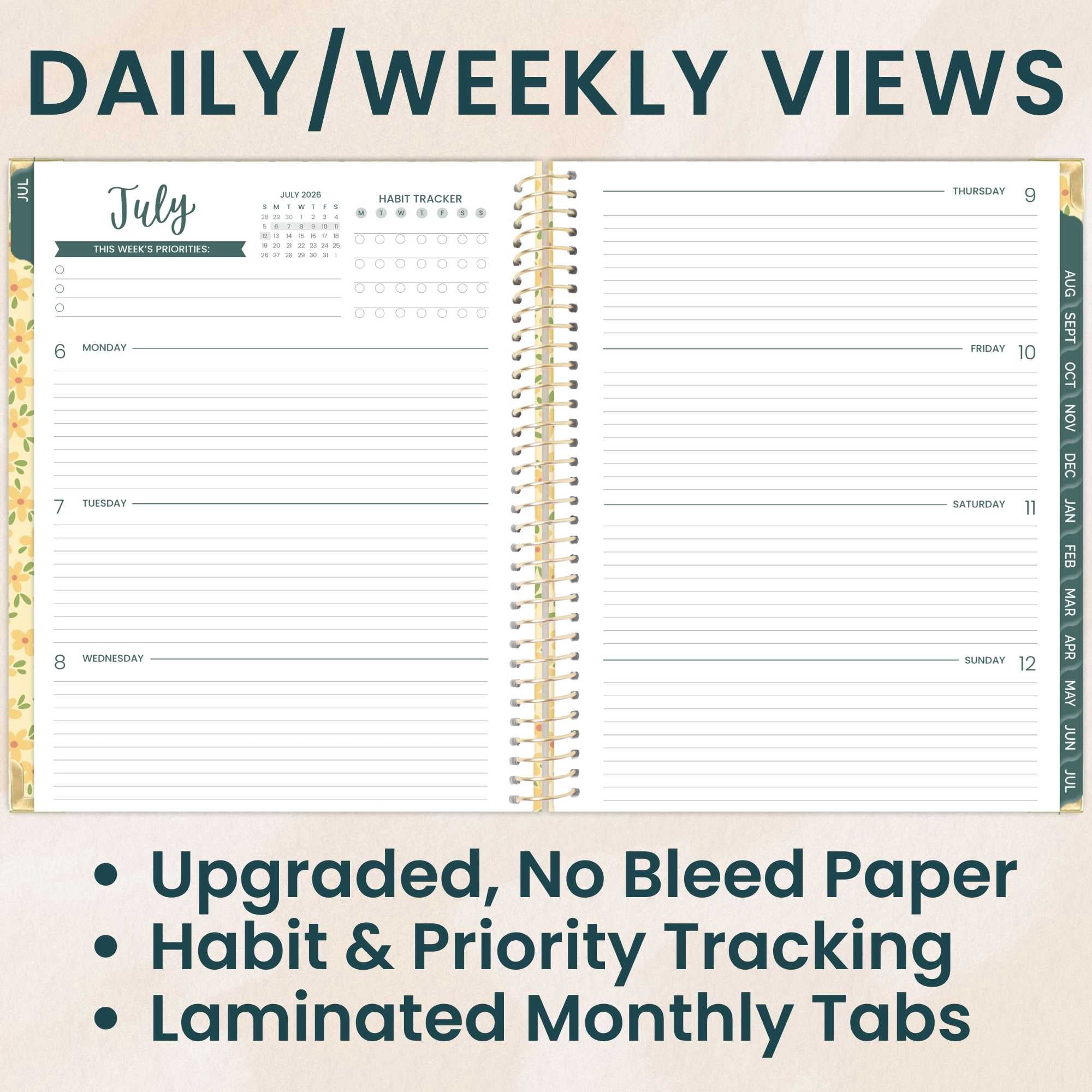 bloom daily planners 2026-2027 Academic Planner, 13-Month Monthly & Weekly Hard Cover, 8.5" x 11", Butter Yellow Daisies