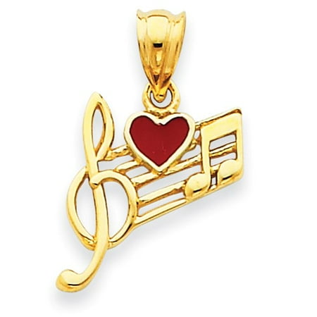 14k Yellow Gold Music Scale with Red Enameled Heart Pendant