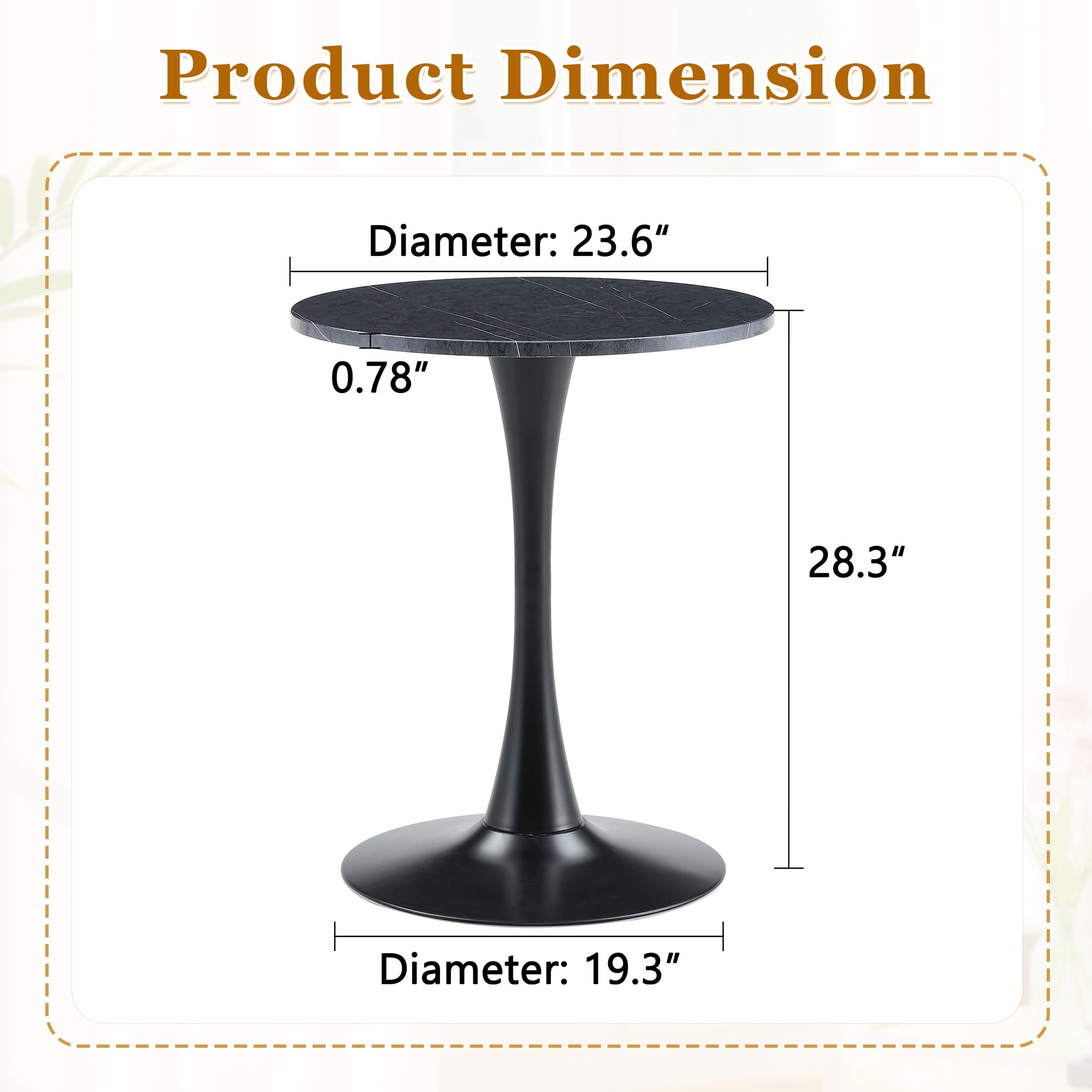 Miniyam 23.6” Round Dining Table, Small Pedestal Tulip Style Table for 2–4 People, Wooden Top with Metal Base, Charcoal Gray