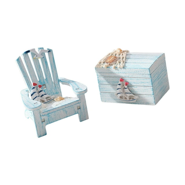 yuksok 2 Pieces Beach Nautical Theme Mini Chair and Chest for Home Child Room Vanity Sail