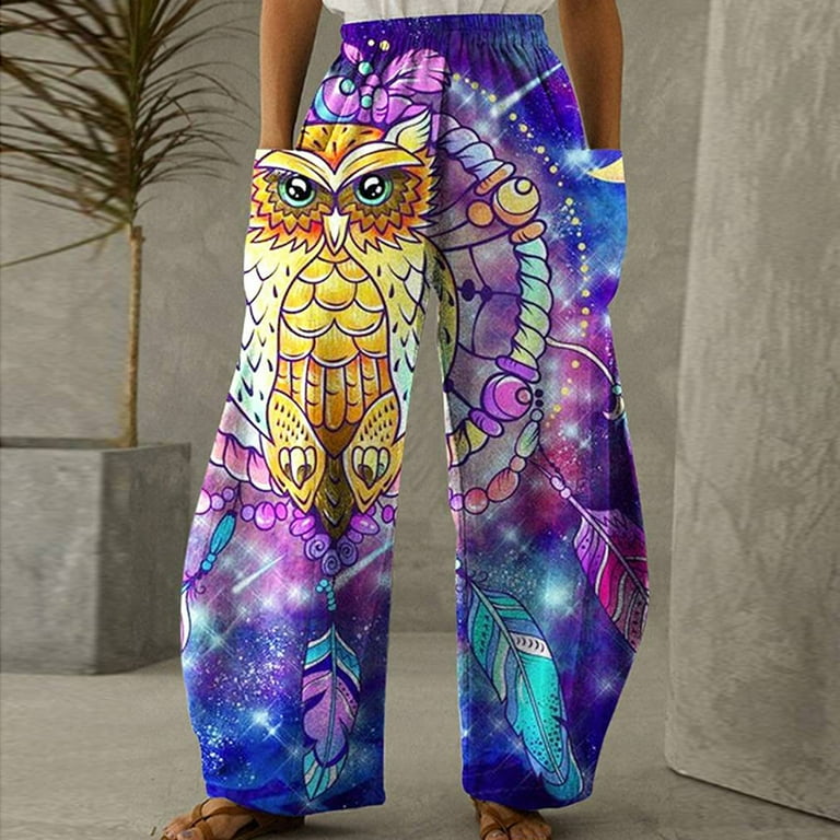 TKing Fashion Women's Pants Boho 2 Piece Outfit Sets Bohemian Butterfly Print Crop Top+Wide Leg Long Palazzo Pants Summer Beachwear Pants for Women