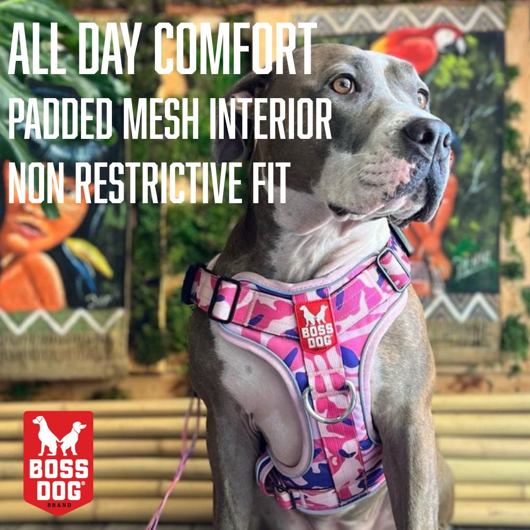 Boss Dog ProSeries Dog Harness No Pull Padded Reflective Durable Pink Camo, LG