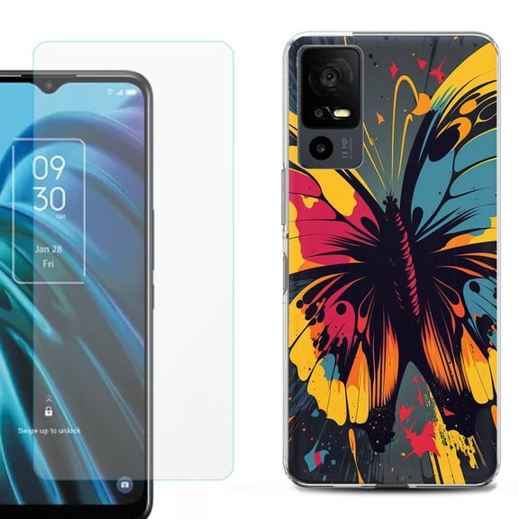 OneToughShield ® for TCL 40 XE 5G Shockproof Fashion Phone Case, with Tempered Glass Screen Protector - Abstract Butterfly