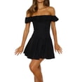 thumbnail image 1 of FOCUSNORM Robe Mini pour Femmes Sans Manches Dos Nu Épaules Dénudées à Volants Robe Trapèze pour Cocktail, 1 of 9