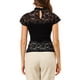 thumbnail image 3 of INSPIRAR CHIC Top de Mujer con Espalda en Llave para el Día de San Valentín, Manga Corta, Cuello Alto, Blusa Semi Transparente XL Negra, 3 of 7