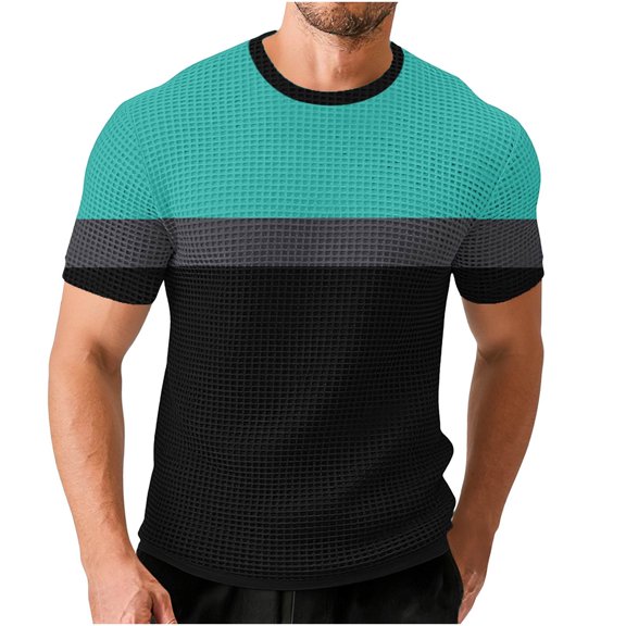 BUIGTTKLOP Men's T Shirts Plus Size Short Sleeve Color Block Tops Casual Muscle Fitted Crewneck T-Shirt