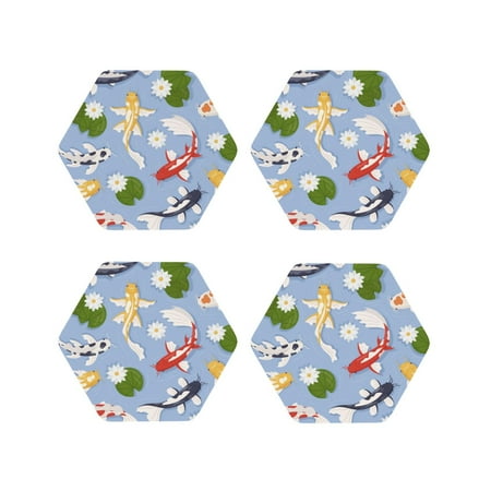 

Yiaed Colorful Koi Fish Print Leather Coasters for Drinks - Cup Coasters Coffee Table Kitchen Table Bar Home & Office Gifts Handmade Drink Coasters-Hexagon