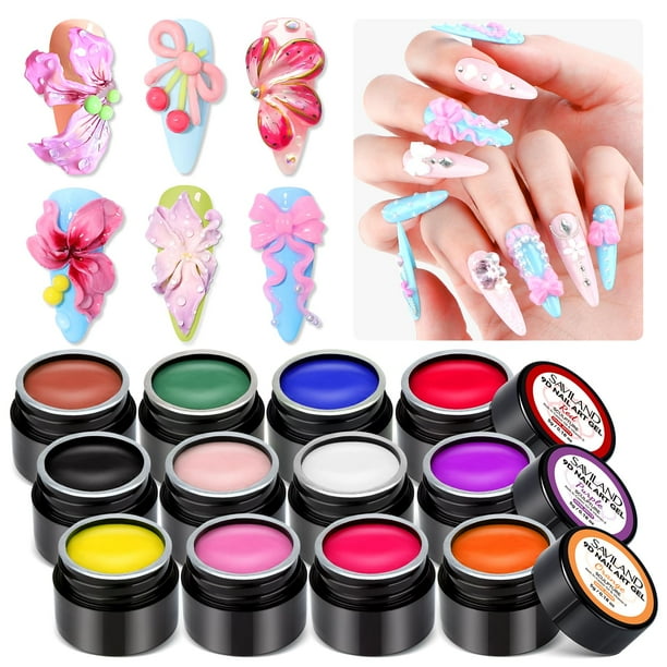 Set de gel para uñas SAVILAND SSpro X 3D de 12 colores con bolígrafo para esculturas