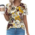 thumbnail image 2 of Charella Floral Printed Tops for Women Crew Neck Short Sleeve Shirts Loose Fit Tunic Blouses Casual Soft Comfy Clothes (2XL, Yellow), 2 of 5
