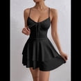 thumbnail image 4 of Vestido Mini de Fiesta Corto con Tirantes Finos y Lazo en la Espalda para Mujer, con Volantes Escalonados, Corte en A, y Ajustado. Negro M, 4 of 9