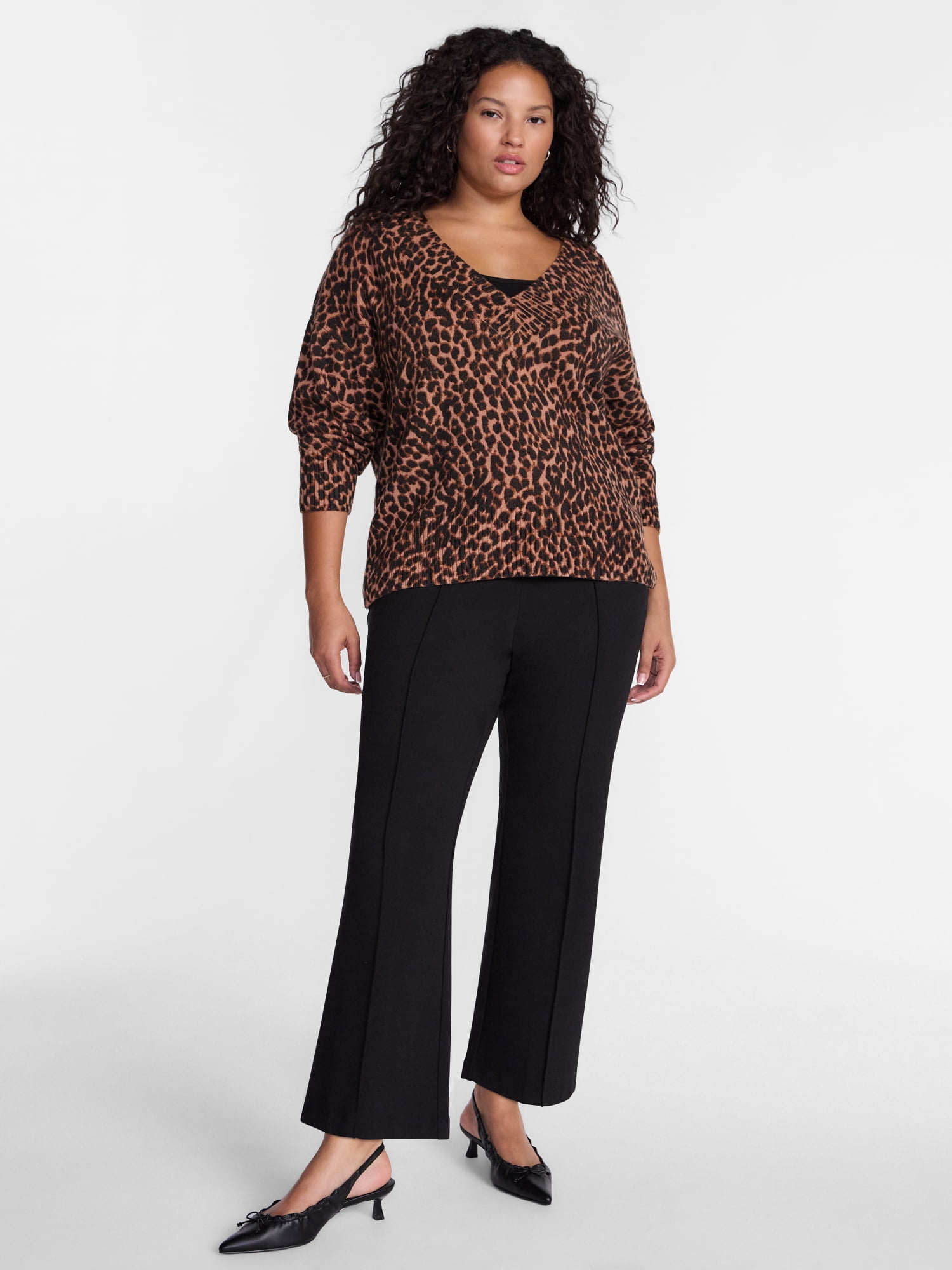 Terra & Sky Women's Plus Deep V-Neck Sweater with Long Sleeves, Midweight, Sizes 0X-5X