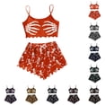 thumbnail image 2 of Halloween Pajamas Women Cute Print Lettuce Cami and High Waist Shorts Nightwear Set Funny Skeleton Sleepwear, 2 of 6