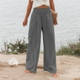 thumbnail image 4 of LRJTENG Linen Pants Women Comfy Flowy Wide Leg Pants Summer Baggy High Waisted Palazzo Beach Pants Trousers with Pockets, 4 of 7