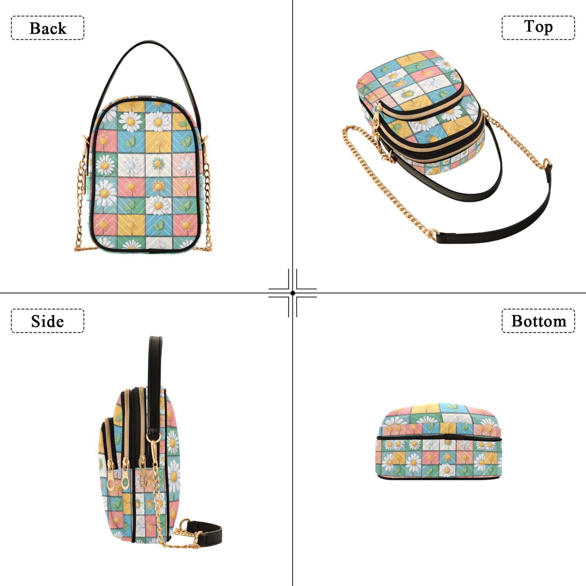 FORMRS Crossbody Bag for Women Quilted Travel Shoulder Cell Phone Purse with Chain Strap Handbag, Daisy Mosaic