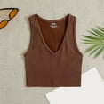 thumbnail image 4 of ZQUUVOU Women's Solid Color V Neck Bras Layering Tank Tops Stretchy Basic Camisole Invisible Under Tight Clothing Blouses Brown, 4 of 4