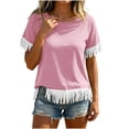 thumbnail image 4 of Neewe Women's Short Sleeve Fringed Hem Knit Vest Summer Lightweight Plain Crewneck Tops Daily Outfits, 4 of 8