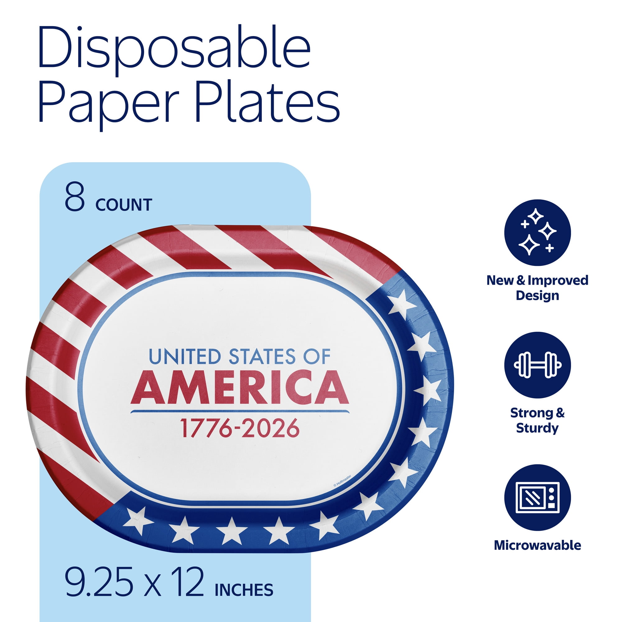 Red/White/Blue United States of America Oval Disposable Paper Plates, 9.25" x 12", 8 Count, Patriotic by Way To Celebrate