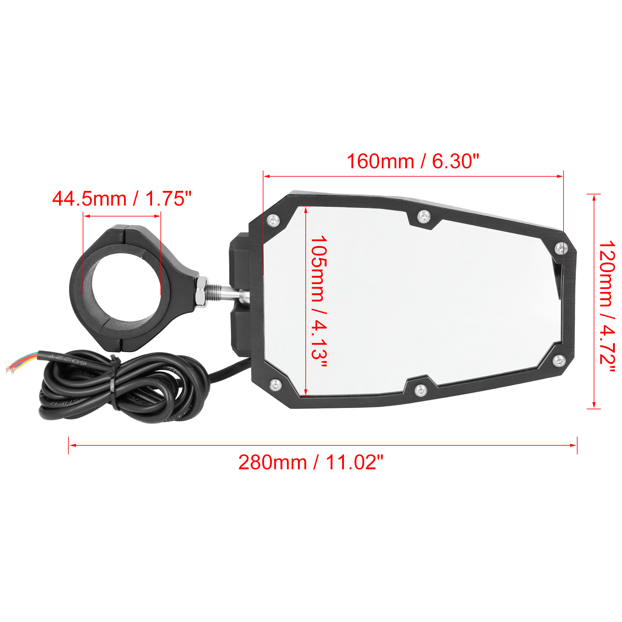 Unique Bargains 1.75" Round Roll Cage 6.3" UTV Rear View Mirror w Light Black for Yamaha