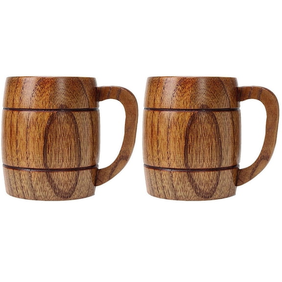 2X 400Ml Classic Style Natural Wood Cup Wooden Beer Mugs Drinking for Party Novelty Gifts Eco-Frien