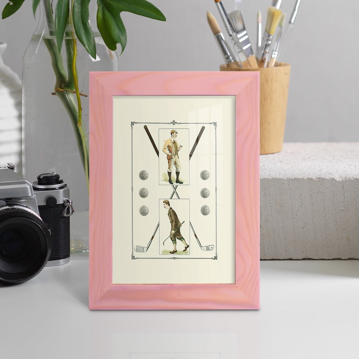Golfers: H. Hutchinson & John Ball -Framed Print w/glass-Sunset Pink