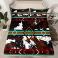 thumbnail image 2 of jejeloiu Cowhide Twin 3-Piece Luxury Cyan Brown Rhombus Sheet Set, 2 of 7