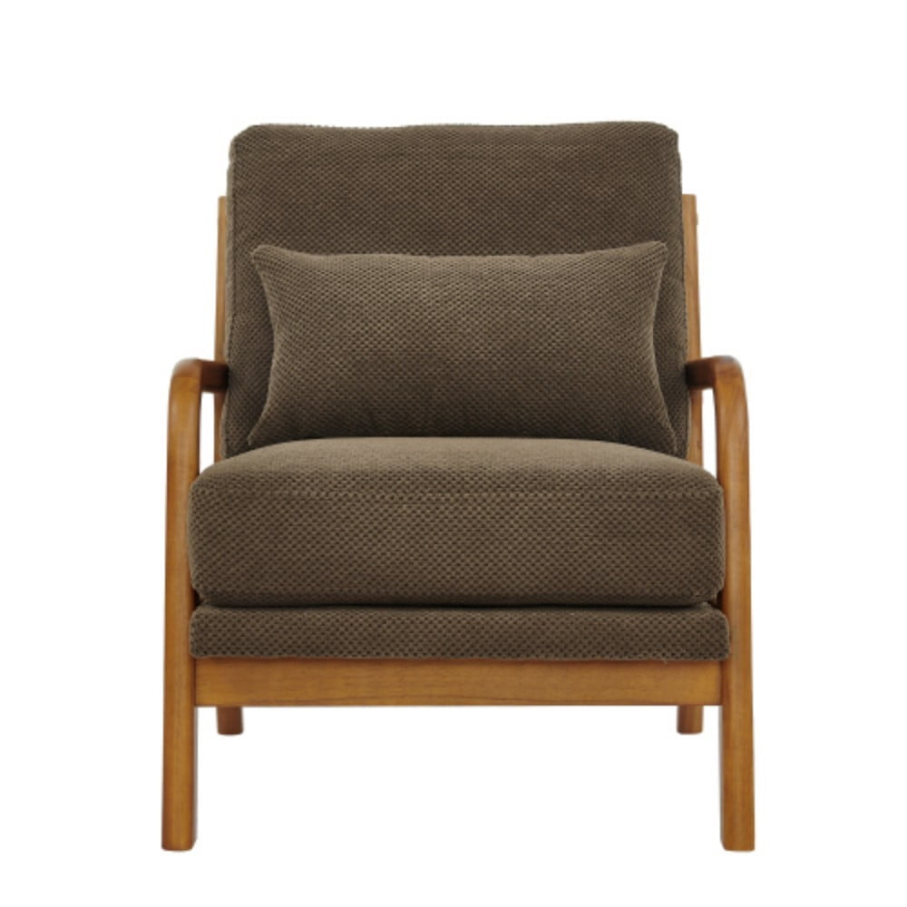 Wooden Lounge Chair, Modern Upholstered Accent Chair with Solid Wood Armrests, High-Density Foam Cushion, Reclined Backrest for Living Room, Bedroom & Office, Coffee