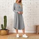 thumbnail image 3 of Women's Casual T-shirt Style Long-Sleeved Dress with Pockets for Autumn rouge color XXL, 3 of 4