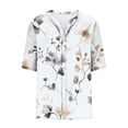 thumbnail image 4 of Pounoo Short Sleeve Tees for Women Leaf Print V Neck Half Placket TShirt Floral Relaxed Fit Blouses Vacation Casual Outfits Gift, 4 of 5
