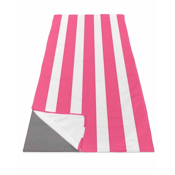 Pink Striped Yoga Towel for Hot Yoga Non Slip, Modern Simple Monochrome Geometric White Yoga Mat Towel Absorbent Yoga Sweat Towels Microfiber Hot Yoga Blanket for Bikram Pilates 26"x70"
