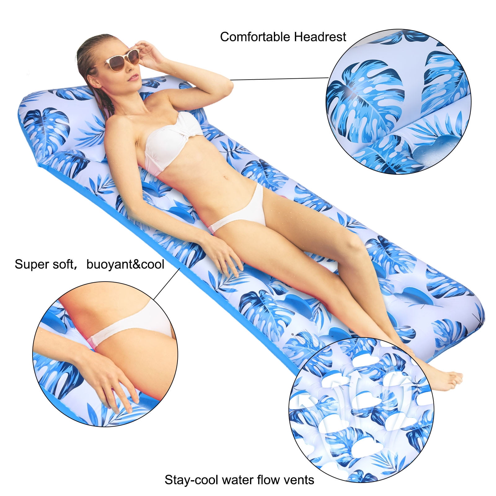 Hengguang 2Packs Inflatable Pool Float Lounger, 70" x 36" Pool Floaties Sun Tanning Bed Float with Headrest for Adults, Floating Mat Pool Lounge Raft Floaty for Swimming Pool Party Cool Water Fu