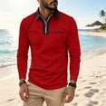 thumbnail image 6 of GrmtClth Mens Quarter Zip Lapel Polo Shirts Color Block Collar Long Sleeve Slim Fit Golf Tops With Chest Pocket Red L, 6 of 9