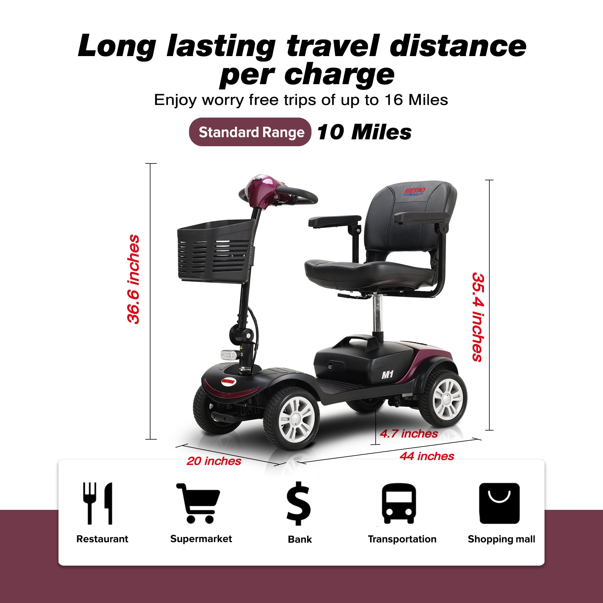 Buy Mobility Scooter, Electric Powered 4 Wheels Scooter for Seniors Adults, Compact Folding