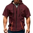 thumbnail image 5 of Men's Casual Short-sleeved Sweatshirt with Multiple Pockets and Zipper - Loose Breathable Solid-color Jacket for Athletic Use, Casual Outings, and Gift Ideas,Red,L, 5 of 5